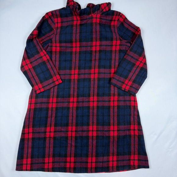 Unbranded Dresses & Skirts - Unbranded Plaid Shift Dress Womens Medium Red Navy Ruffle Neck Back Tie Festive